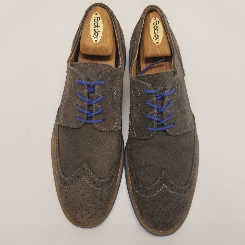 Stafford Tailored Culture Mens Size 10.5M Gray Blue Suede Oxford Derby Wingtip